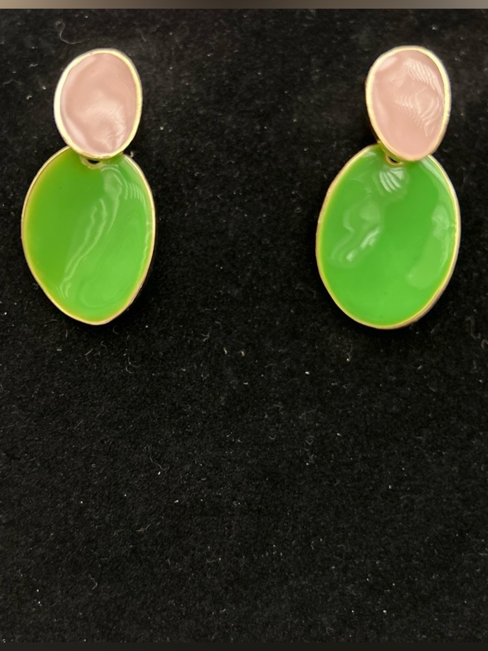 Pink and Green Double Oval Drop Earrings
